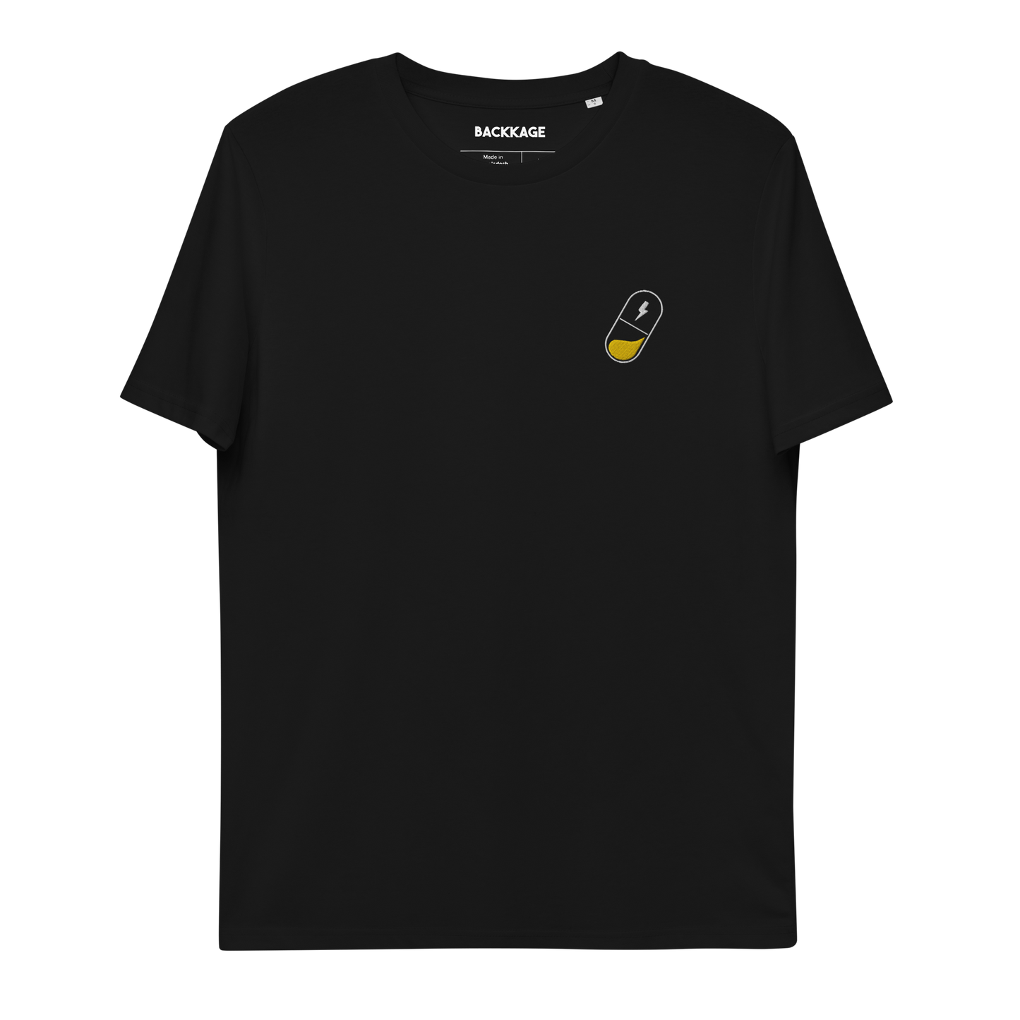 T-SHIRT NOIR - PILULE BLANCHE ET JAUNE
