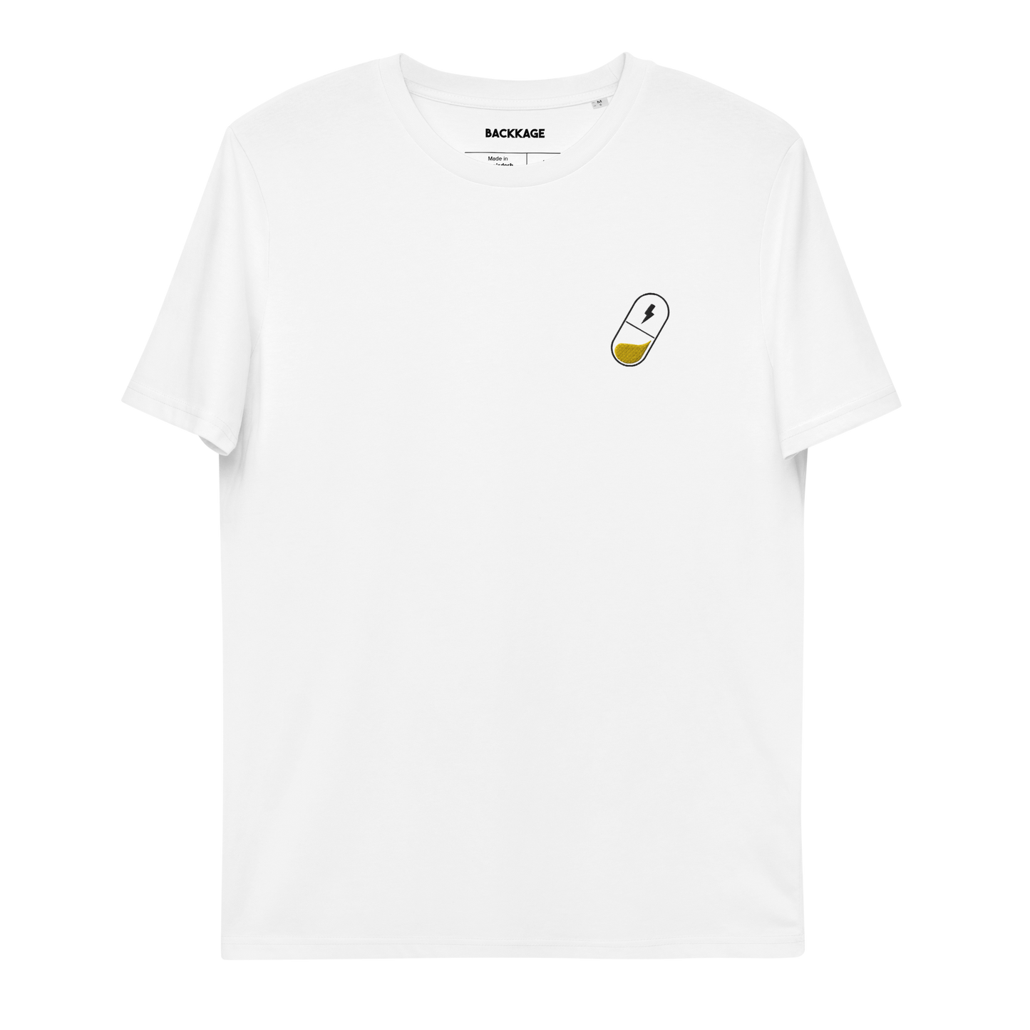 T-SHIRT BLANC - PILULE NOIRE ET JAUNE